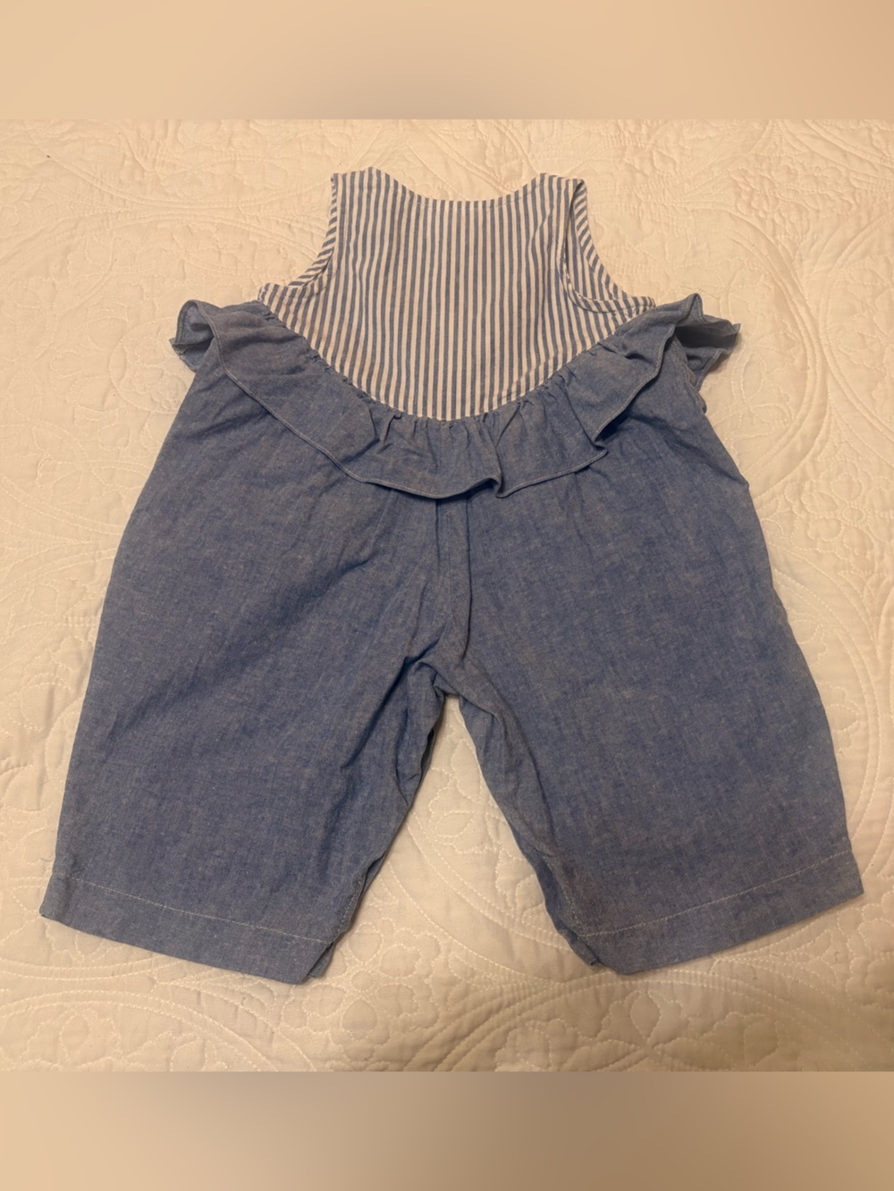 Vintage Cottontail Originals Blue Chambray Striped Ruffle Romper- Size 2T - Picture 4 of 8